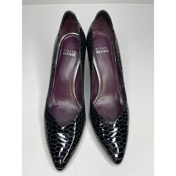 Stuart Weitzman Shoes - Stuart Weitzman Midondas Black Crystal Snake Embossed scallop Pump size 9